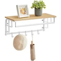 VASAGLE Wandgarderobe mit Ablage, Wandregal, mit 5 abnehmbaren Hakenfür Flur, Schlafzimmer, wandmontiertes Hängeregal mit Hängestange, 30 x 66 x 27 cm