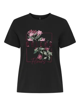 ONLY - ONLKITA REG S/S FLOWERS TOP BOX JRS black - Gr. - XS