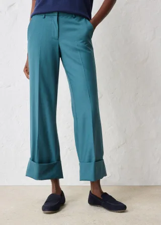 bonprix Flared Hose mit Wollanteil, petrol, Gr.50, elegante flared Hose mit Wollanteil
