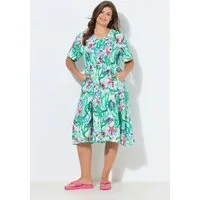 Laurasøn Midikleid Musselin-Kleid V-Ausschnitt Tunnelzug 1/2 Arm