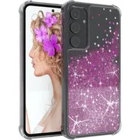 EAZY CASE Handyhülle Liquid Glittery Case für Samsung Galaxy A55 6,6 Zoll, Bumper Case Back Cover Glitter Glossy Handyhülle Etui Violett Lila