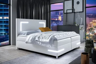 Boxspringbett Schlafzimmerbett ARIANO 160x200cm Weiss inkl. Bettkasten und LED