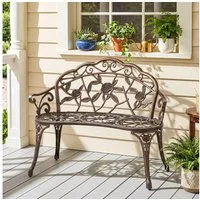 Outsunny Gartenbank mit Blumenmuster (Balkonbank, 1-St., Sitzbank im Retro Stil), für Balkon Terrasse, Garten, 100 x 54 x 78 cm, Bronze