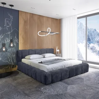 Polsterbett Doppelbett HAILEY 140x200cm in Stoff Tender Way Dunkelblau