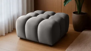 Polsterhocker Designerhocker FLOW in Stoff Bluvel Dunkelgrau