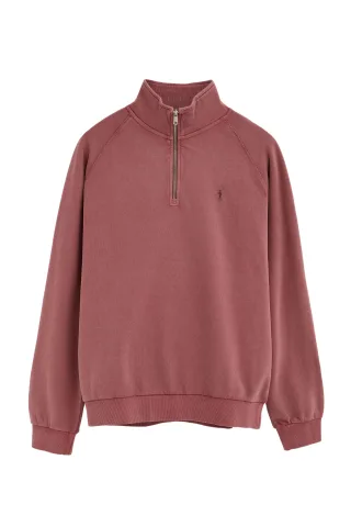 Sweatshirt rosé mit Zip-Kragen und Rigby Go Stickerei