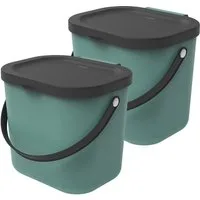 ROTHO Biomülleimer Albula 2er-Set Komposteimer 6l – kompakte Müllbehälter ideal für Küche, Stapelbar, mit Griff & Deckel – 6 l Recycling-Set für jeden Raum