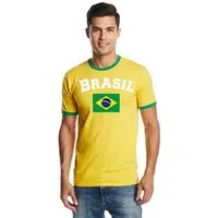 coole-fun-t-shirts Print-Shirt Brasilien T-Shirt Herren Ringer-Shirt Gelb-Grün Fan-Shirt Fussball Brasilien Fan T-Shirt Gelb Grün