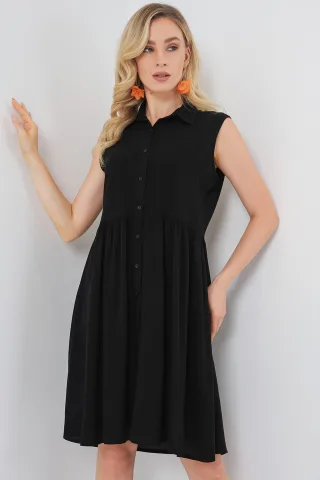 Ärmelloses Midi-Kleid mit Knopfleiste und Hemdkragen
