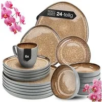 Moritz & Moritz Kombiservice ORGANIC Geschirrset mit Tassen 24tlg Beige (24-tlg), 6 Personen, Steinzeug, Kombigeschirr für 6 Personen