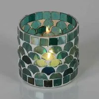 Casa Moro Windlicht Orientalisches Mosaik Windlicht Athen Grün aus Glas (Boho Chic Teelichthalter Kerzenständer Kerzenhalter, Glaswindlicht in den Größen S und M oder als 2er Set bestellbar), Muttertag Ostern Geschenk Idee Tisch Deko