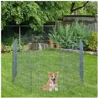PawHut Freigehege Freilaufgehege Welpenauslauf 8-teilig B63 x H60 cm, für Tiere, Silber