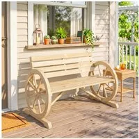 Outsunny Bank Gartenbank 2-Sitzer Parkbank im Wagenrad-Design (Holzbank, 1-St., Sitzbank), bis 240 kg belastbar Tannenholz Naturholz 105,5 x 56 x 79 cm