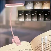Jibenhome Klemmleuchten Leselampe Buch Klemme USB Wiederaufladbare Buchlampe, Rosa, LED fest integriert, 3 Farben & 10 Helligkeitsstufen,Flexibler Schwanenhals