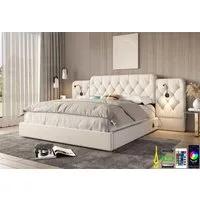 LVHOM Boxspringbett 160x200cm/180x200cm Bettgestell, Samt/PU, diamantgeprägtem Knopf-Design (gepolsterter stabiler Metallrahmenkonstruktion mit flexiblen Nachttischlampe, USB-Ladeanschlüssen, Bettkasten, hydraulischem Stauraum-System, freie Staubschu