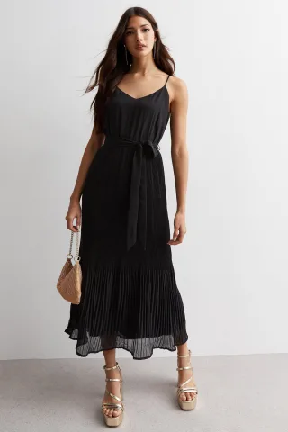 Schwarzes Cami Top plissiertes Midikleid