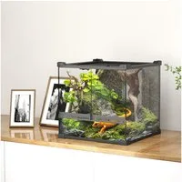 PawHut Terrarium mit Frontbelüftung, ausbruchsicherer Drehverschluss, für Amphibien Spinne Schwarz 30 x 30 x 30 cm
