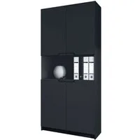 Vladon Aktenschrank Logan V2 (Aktenschrank, mit Soft-Close Funktion) Schwarz matt/Schwarz matt (82 x 185 x 37 cm)