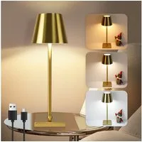 ZMH LED Tischleuchte kabellos Gold, dimmbare Akku-Nachttischlampe mit Touch, 3 Lichtfarben, LED fest integriert, Warmweiß, Neutralweiß, Kaltweiß, USB-C, 5 W,  Tischlampe Wohnzimmer Restaurant