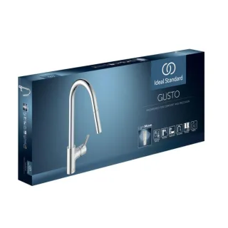 Ideal Standard Gusto Küchenarmatur BD416AA chrom, mit hohem Rohrauslauf und herausziehbarer 2-Funktionshandbrause