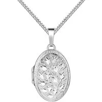 JEVELION Amulett 925 Silber Medaillon Anhänger für Bilder und Fotos mit Blumen-Ornament (Fotomedaillon, für Damen und Mädchen), Bilderamulett mit Kette - Länge wählbar 36 - 70 cm oder ohne Kette.