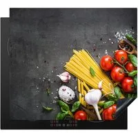 MuchoWow Herd-Abdeckplatte Nudeln - Kräuter - Tomate - Gewürze - Rustikal, Vinyl, (1 tlg), Küche Herdabdeckplatte Ceranfeld Vinyl Einteilig, 59x52 cm