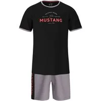 MUSTANG Schlafanzug BENT Short-Set T-Shirt Short kurze Hose Pyjama Schlafkombi Nachtwäsche (2 tlg) Oberteil schwarz, Short anthrazit