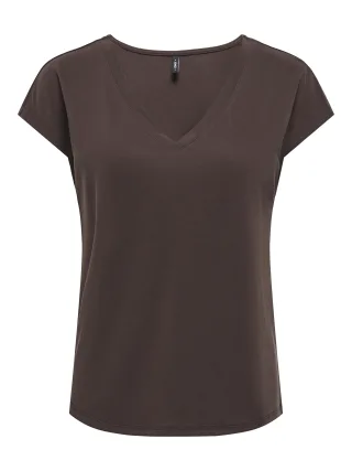 ONLY - ONLFREE S/S MOD.V-NECK TOP JRS NOOS Coffee Bean - Gr. - S
