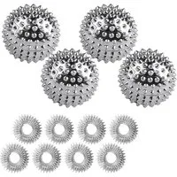 FELIXLEO Massageball 4 Stück Igelball Massage Set mit 8 Akupressurringen Skills, 1-tlg.
