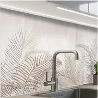 KitchenYeah Küchenrückwand Muster selbstklebend (keine Folie) Blätter - Beige - Botanisch - Vinta, (1-tlg), Spritzschutz, Küche, Rückwand, Küchenwand, Küchenfront, 30x20 cm