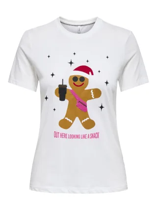 ONLY - ONLXMAS YRSA CHRISTMAS S/S TOP JRS Cloud Dancer - Gr. - S
