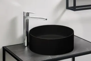 Neuesbad Serie 600 Mineralguss Aufsatzwaschtisch, schwarz matt, D: 360mm NB1CQS_NU4S1