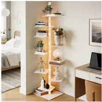 XERSEK Bücherregal 9 Ebenen Bücherturm mit LED-Sternenlicht & Drehbaren Regalen, Weiß, 1.8m Metall Standregal, für Wohnzimmer Schlafzimmer Büro