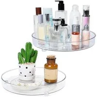 SURFOU Gewürzregal Kosmetik-organizer Kühlschrank Organizer, 2er 360° Drehteller Fridge, Schrank Organizer Küchen Lazy Susan/Kosmetik-organizer – Transparent 2PCS: 27cm+23.5cm, 2 Größen,Küchenorganizer für Küchenschränke und Kühlschränke.