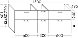 Burgbad WTU Sys30 PG3 Diago 601x1500x495 Grau Hochglanz, SHBS150F1509 SHBS150F1509