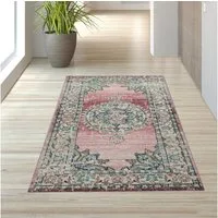 TeppichHome24 Teppich Teppich Orient Outdoor Vintage in rosa, rechteckig, Höhe: 4 mm