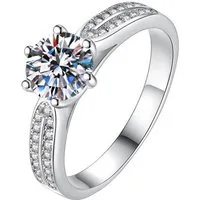 Runde Perlé Fingerring Funkelnder Moissanit Verlobungsring Damen 1Ct, 6,5mm, Echtschmuck 14K vergoldet