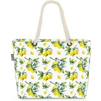 VOID Strandtasche (1-tlg), Sommer Zitronen Beach Bag Zitrone Küche Muster Obst Essen Kochen Pfla