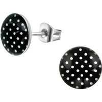 BUNGSA Ohrstecker-Set Ohrstecker R Schwarz weißen Punkten 10mm Rockabilly Edelstahl Unisex (1 Paar (2 Stück), 2-tlg), Ohrschmuck Ohrringe