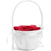 partydeco Dekokorb, Blumenmädchen Korb mit Henkel Hochzeit Satinstoff 15x26cm weiß