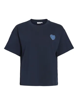 VILA - VIMONIE HEART O-NECK S/S TOP Navy Blazer - Gr. - XL