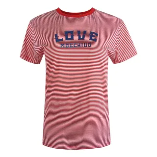 Moschino T-shirt Mit Roten Und Weißen Streifen Und Blauem Logo