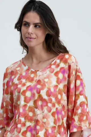signe nature - Bluse mit Blumemuster orange - Gr. - 42