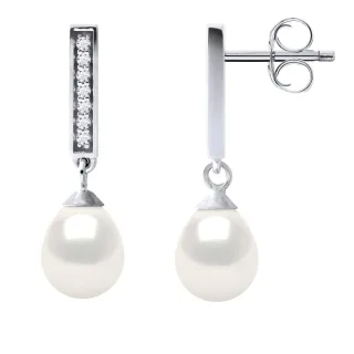 Ohrringe Hängeohrringe Süßwasserperlen 6-7mm Weiß Birnen Schmuck 925