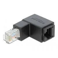 Adapter RJ-45 Cat.6 Stecker > Buchse, 90° unten abgewinkelt schwarz