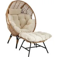 Endorphin Gartensessel Loungesessel Egg Chair, Gartenmöbel, Korbsessel für drinnen u. draußen (1 Loungesessel inkl. Rückenkissen + 1 Ottomane inkl. Kissen), Belastbar bis 200 kg