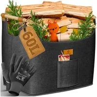 KESSER Kaminholzkorb XL – 60/90 L Volumen, rutschfeste Holzgriffe, Vielseitig nutzbar als Kaminkorb, Einkaufs-, oder Wäschekorb, 700 g/m²