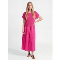 PEKIVESSA Sommerkleid Lässiges Midikleid im angesagten Lagen-Look aus Baumwolle-Leinen-Webstoff