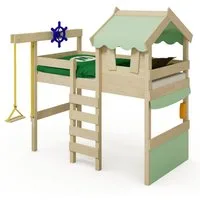 Wickey Kinderbett Hochbett aus Holz Crazy Gloomy – Robustes Abenteuerbett für Kinder (Etagenbett mit Kletterleiter für Kinder), Massivholz