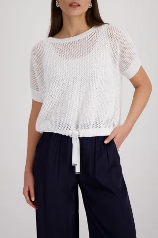 monari - Ajour-Strickpullover mit Strasssteinen - Gr. - 40
